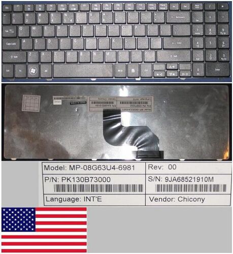 Clavier Qwerty US DOMESTIQUE Pour ACER Aspire AS5532 AS5534 AS5732 5532 5534 5732 Series, Noir / Black, Model: MP-08G63U4-6981, P/N: 9JA68521910M, PK160B73000