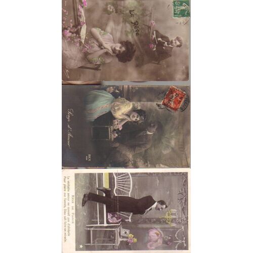 Lot De 3 Cartes Postales Anciennes Sur Les Couples, Rêves Et Songes