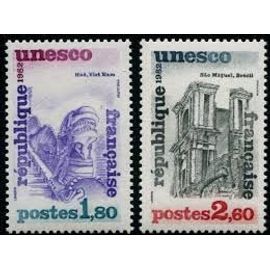 Unesco : Patrimoine Universel Sites Classés À Protéger La Paire Année 1982 Timbres De Service N° 71 72 Yvert Et Tellier Luxe