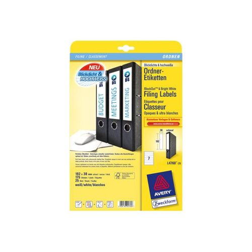 Avery File Folder Labels - Blanc - 192 x 38 mm 175 étiquette(s) (25 feuille(s) x 7) étiquettes pour dossiers