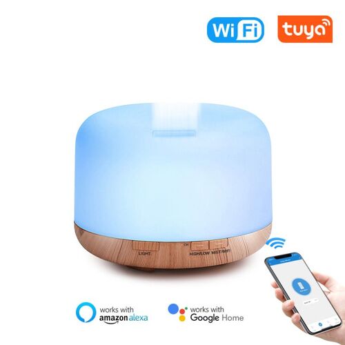 Diffuseur d'huile essentielle, humidificateur d'air intelligent sans fil, wi fi, 400ml, Compatible avec Alexa Google Home Amazon Voice Control
