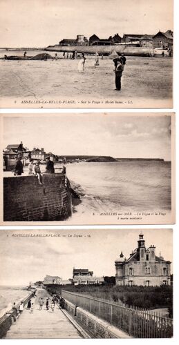 14 Normandie, Calvados -  3 Cartes Anciennes D' Asnelles, La Belle Plage Et La Digue, Animées