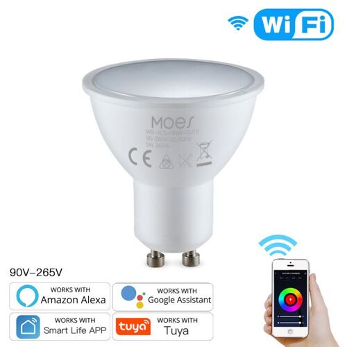 Ampoule intelligente pour projecteur GU10, lampe intelligente avec WiFi, 5w RGB + CW 2700 6500K, commande à distance par application, pour Alexa Google Home