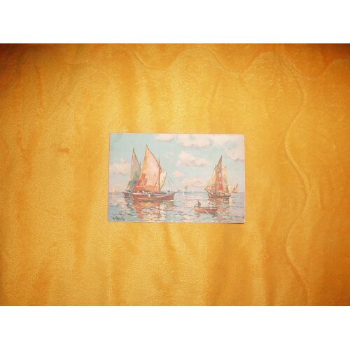 Carte Postale Usagee, Circulee Date A Determiner N°102/2 Barques De La Mediterranee Peinture A Identifier.