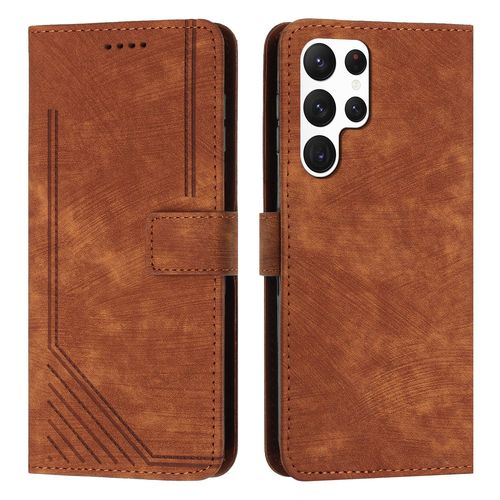 Coque Pour Samsung Galaxy S22 Ultra,Etui De Samsung Galaxy S22 Ultra Premium En Cuir Pochette Protection,Étui Pour Samsung Galaxy S22 Ultra Portefeuille Rabat Clapet Case,Marron