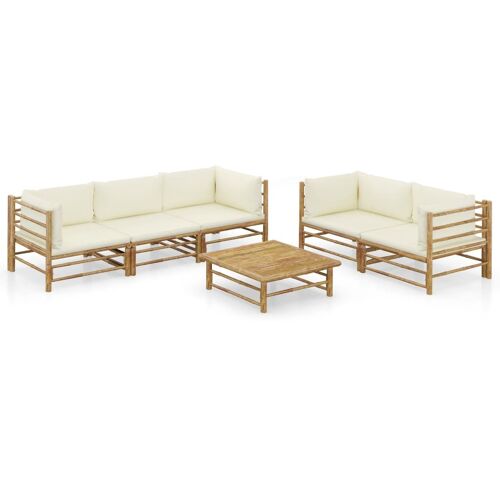 Vidaxl Salon De Jardin 6 Pcs Avec Coussins Blanc Crème Bambou