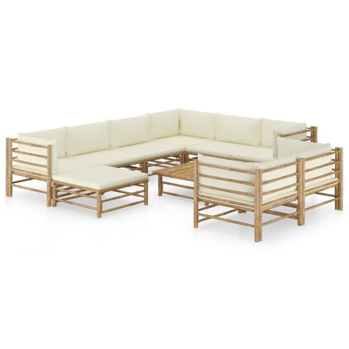 Vidaxl Salon De Jardin 10 Pcs Avec Coussins Blanc Crème Bambou