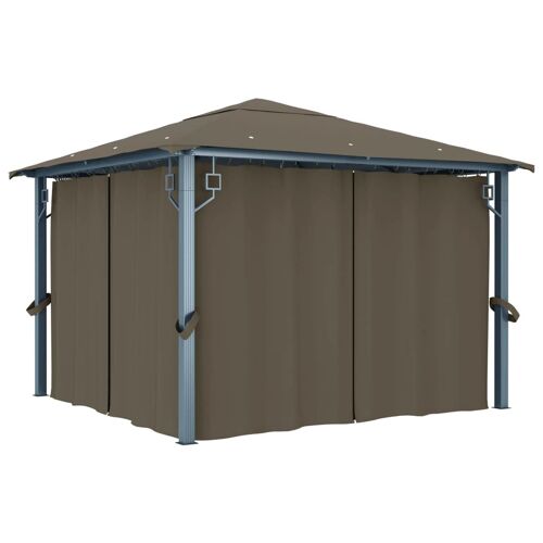 Vidaxl Tonnelle Avec Rideau 300x300 Cm Taupe Aluminium