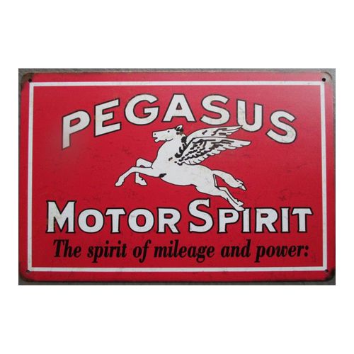 Plaque Pegasus Motor Spirit Rouge 30x20cm Deco Tole Garage Style Vielle Affiche
