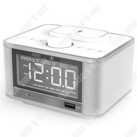 Haut-parleur Bluetooth TECH DISCOUNT - Charge sans fil - Réveil horloge stéréo - 2 haut-parleurs - Gris