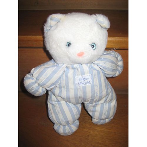 Doudou Chat Rayé Bleu Yeux Bleus Tartine Et Chocolat 25 Cm