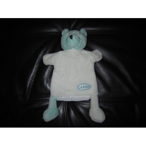 Doudou Ours Clarins Blanc Et Vert Marionnette