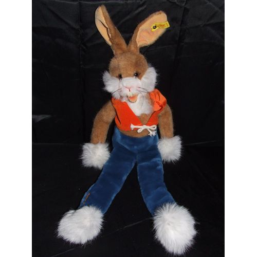 Lapin Steiff Doudou Bleu Orange Peluche De 50 Cm + Oreilles De 10 Cm
