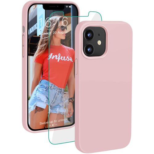 Coque Silicone Tpu Couleur Rose + Verre Trempe Pour Iphone 12 Mini Little Boutik® Couleur :