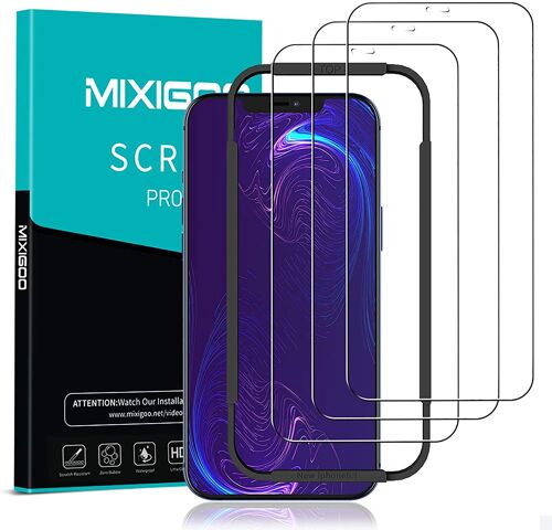 3 pièces de protection d'écran iPhone 12 Pro / iPhone 12, Full Coverage Film trempé iPhone 12 [Easy Installation Frame] 9H Verre trempé