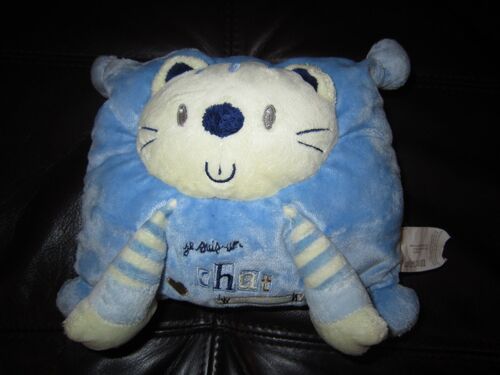 Doudou "Kiabi", Coussin Chat Bleu Écru Brodé Je Suis Un Chat Comme Ca ! Nicotoy
