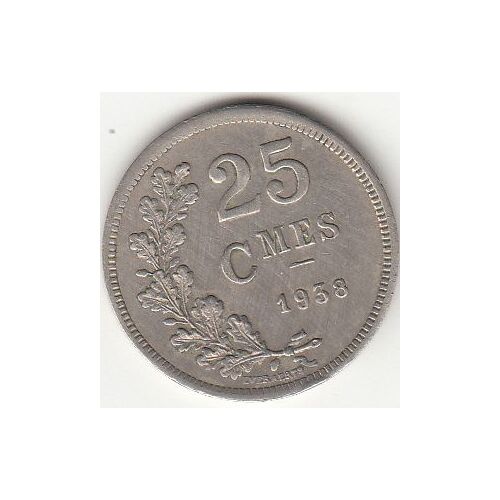 Luxembourg, 25 Centimes Grande Duchesse Charlotte 1938.