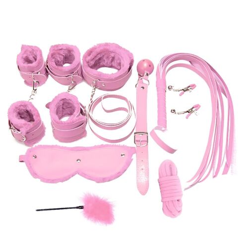 Ensemble De Stimulation Sexuelle Pour Couple, Bondage Esclave De Couleur Rose, Menottes, Fouet, Corde, Bandeau, Pinces À Mamelon, Jouets Sexuels Pour Adultes, Femme, 10 Pièces