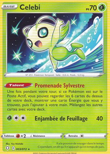 Carte Pokemon - Celebi - 003/072 - Rare - Épée Et Bouclier 4,5 - Destinées Radieuses