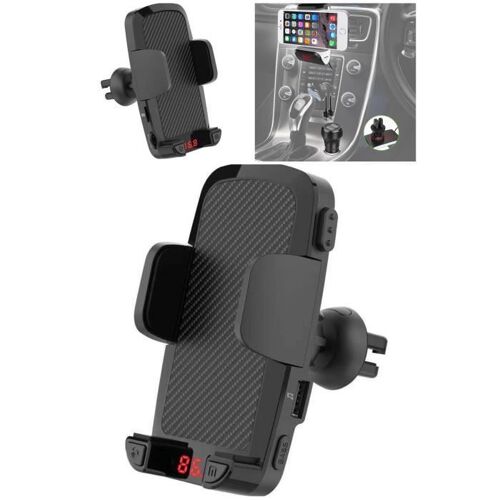 Support De Téléphone Transmetteur Bluetooth Fm Hq Kit De Voiture Mains Libres Lecteur Mp3 Chargeur De Voiture 2 Ports Usb