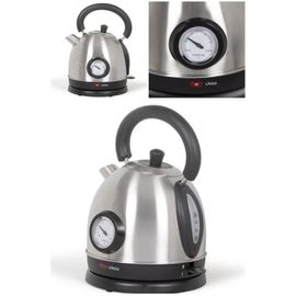 Bouilloire rétro INOX GRISE 1800W avec thermomètre Sans fil Range cordon Arrêt automatique 1.8 Litres