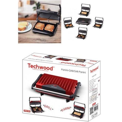 APPAREIL Grill Viande / Panini / ROUGE Bac re?cupe?rateur de graisse Plaque anti-adhe?sive 750W Haute qualité