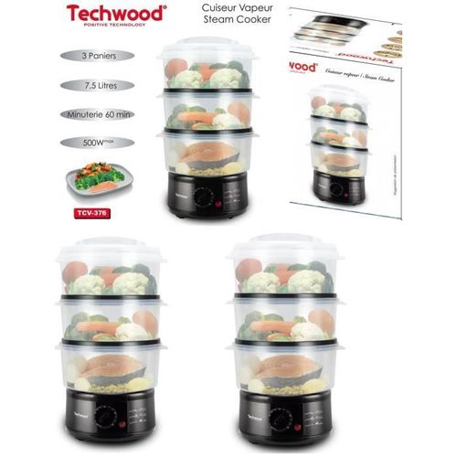 CUISEUR VAPEUR 3 ETAGES NOIR Contenance 7,5 litres 500W avec les 3 paniers