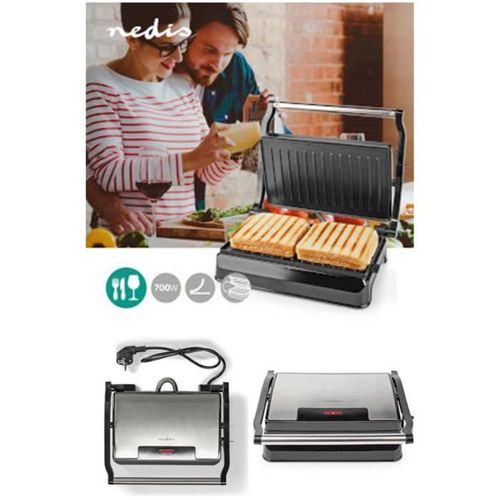 APPAREIL Grill Viande / Panini / Bac re?cupe?rateur de graisse Plaque anti-adhe?sive 700W Haute qualité