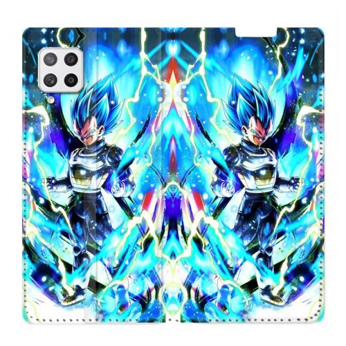 Housse Cuir Portefeuille Pour Samsung Galaxy A12 Manga Dragon Ball Vegeta Bleu