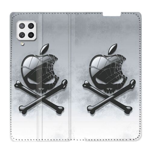 Housse Cuir Portefeuille Pour Samsung Galaxy A12 Pomme Tete Mort