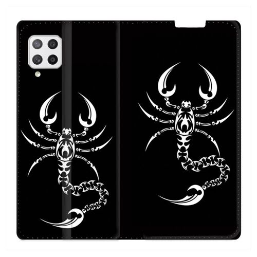 Housse Cuir Portefeuille Pour Samsung Galaxy A12 Scorpion Noir