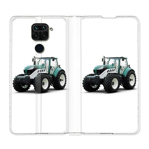 Housse Cuir Portefeuille Pour Xiaomi Redmi Note 9 Agriculture Tracteur Blanc