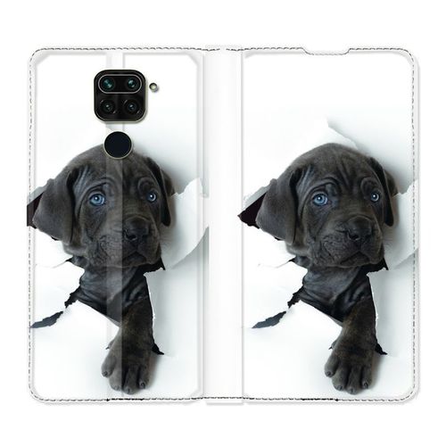 Housse Cuir Portefeuille Pour Xiaomi Redmi Note 9 Chien Noir