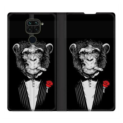 Housse Cuir Portefeuille Pour Xiaomi Redmi Note 9 Decale Singe Mafia