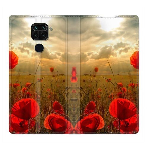 Housse Cuir Portefeuille Pour Xiaomi Redmi Note 9 Fleur Coquelicot