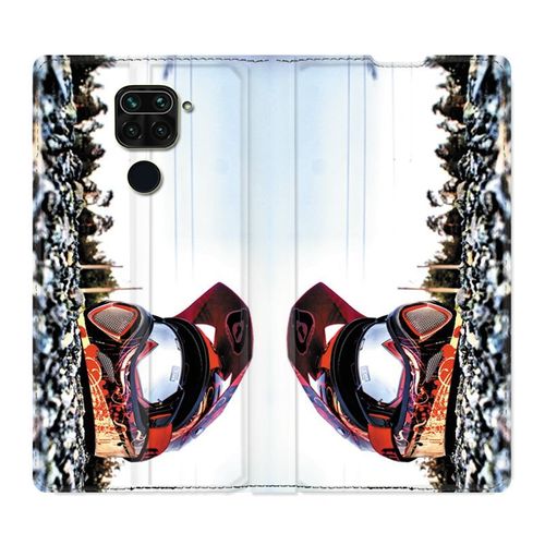 Housse Cuir Portefeuille Pour Xiaomi Redmi Note 9 Moto Casque Cross