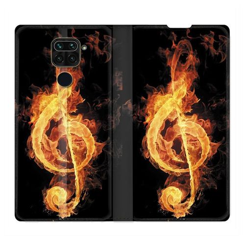 Housse Cuir Portefeuille Pour Xiaomi Redmi Note 9 Musique Clé Sol Feu N