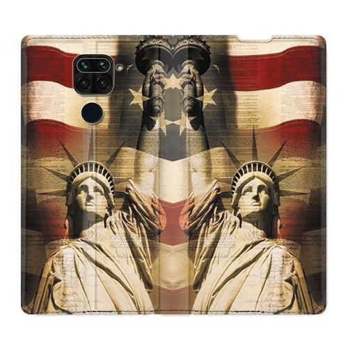 Housse Cuir Portefeuille Pour Xiaomi Redmi Note 9 Amerique Usa Statue Liberté
