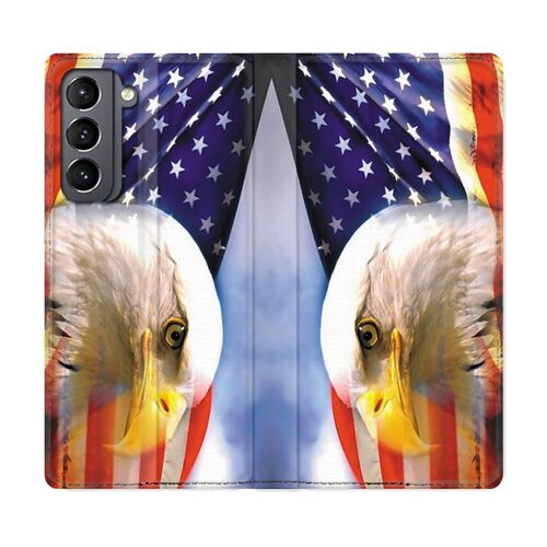 Housse Cuir Portefeuille Pour Samsung Galaxy S21 Plus Amerique Usa Aigle