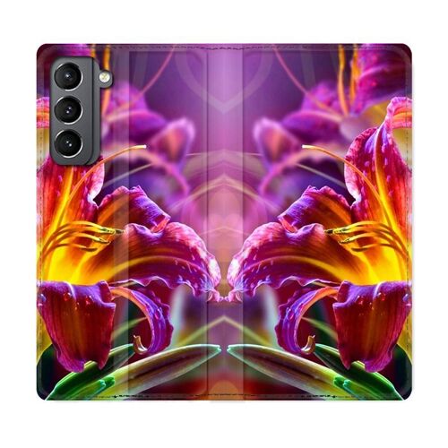 Housse Cuir Portefeuille Pour Samsung Galaxy S21 Fleur Lys Color