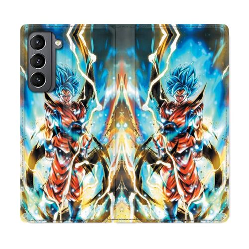 Housse Cuir Portefeuille Pour Samsung Galaxy S21 Plus Manga Dragon Ball Sangoku Blanc