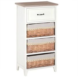 Commode Provence Rangement 1 Tiroir Et 3 Paniers Étagère En Bois De Paulownia Style Shabby Chic Vintage Rustique Campagnard Blanc