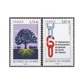 Conseil De L'Europe : Arbre Symbole De La Construction Européenne Et 60ème Anniversaire De La Convention Des Droits De L'Homme La Paire Année 2010 Timbres De Service N° 146 147 Yvert Et Tellier Luxe