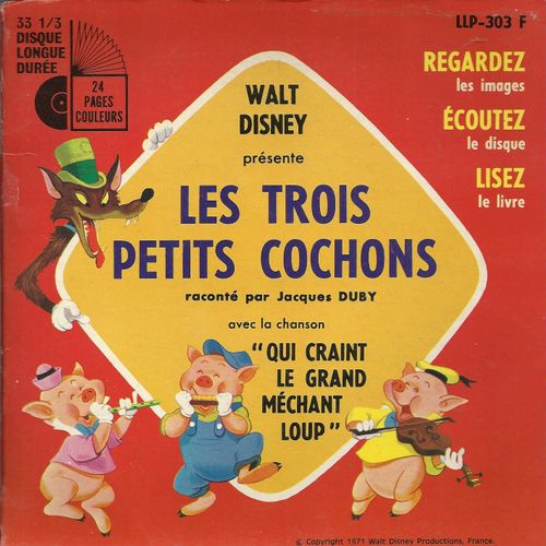 Walt Disney Présente Les Trois Petits Cochons  Avec La Chanson "Qui Craint Le Grand Méchant Loup" - Who's Afraid Of The Big Bad Wolf (Livre Disque) (17 Cm)