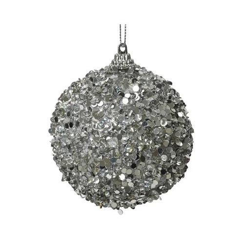 Pallina Di Natale Con Paillettes, Argento, Ø8 Cm, Natale, Addobbi Di Natale