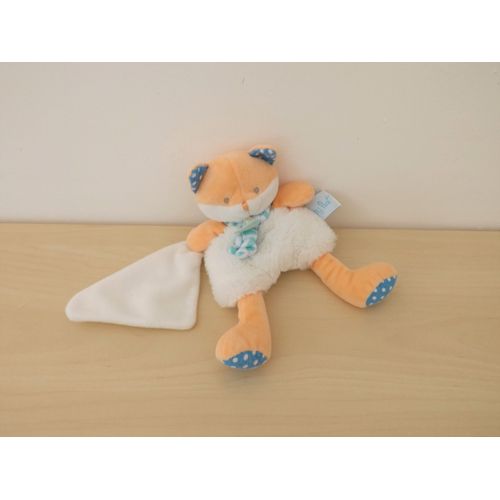 Doudou Chat Blanc Bleu Orange Babynat'