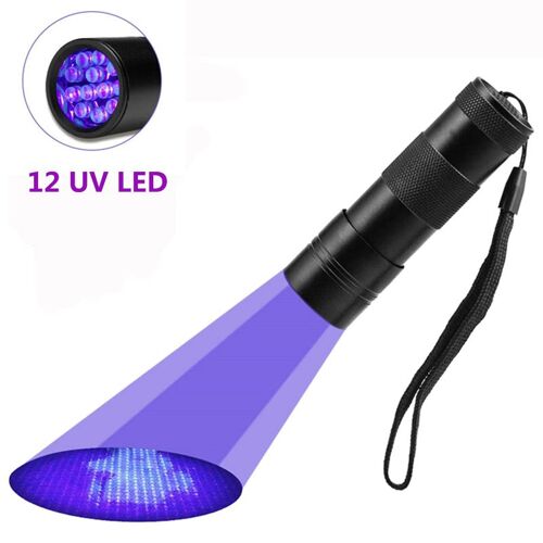 12 UV LED Lumière UV LED noire laquée, 21LED, 12LED, 395-400nm, lampe de poche LED, lampe de renard, détection UV de sécurité, haute qualité ""Nipseyteko""