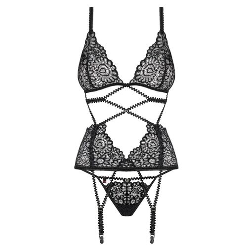 Nuisette & String Mixty Corset Obsessive (2 Pcs) Noir