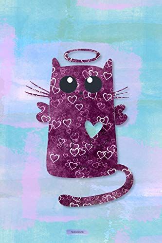 Notebook: Cat Angel Hearts Cover | Composition Books | Wide Ruled Line Paper | 120 Pages | Softcover