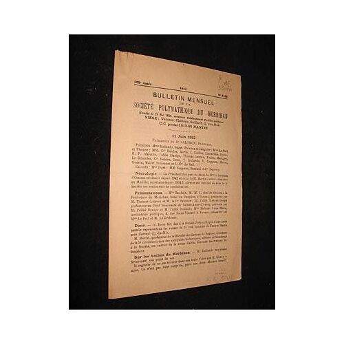 Bulletin Mensuel De La Société Polymathique Du Morbihan, 128e Année, N°1169